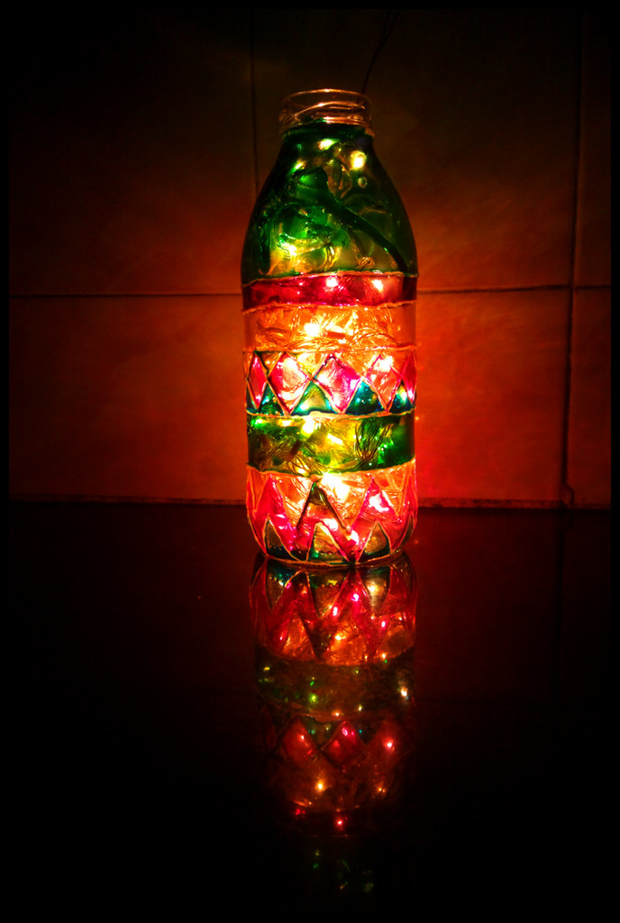 Colorful bottles with lights for party decoration ideas